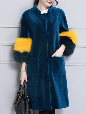 Embroidered Paneled Fur and Shearling Coat
