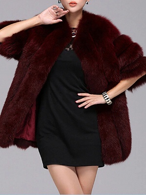 Long Sleeve Casual Solid Paneled Fur and Shearling Coat_3