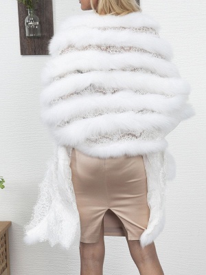 Guipure lace Paneled Fluffy Fur and Shearling Coat_4
