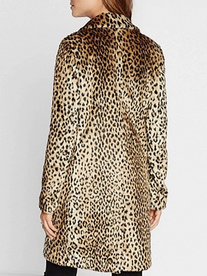 Brown Shawl Collar Leopard Print Fur and Shearling Coat_3