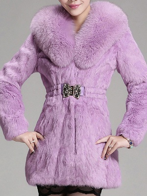 Casual Shawl Collar Beaded Shift Long Sleeve Fur and Shearling Coat_6