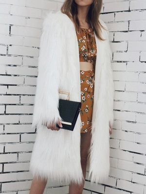 Hoodie Long Sleeve Fluffy Fur and Shearling Coat_1
