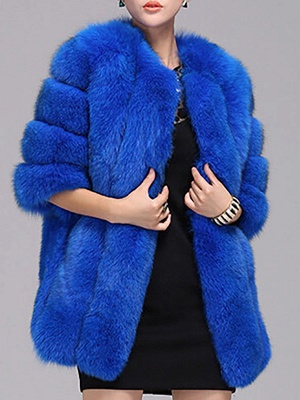Long Sleeve Casual Solid Paneled Fur and Shearling Coat_5