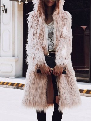 Hoodie Long Sleeve Fluffy Fur and Shearling Coat_2