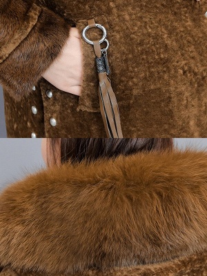 Pockets Buttoned Paneled Fur and Shearling Coat_8
