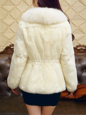 White Casual Shift Fluffy  Buttoned Fur and Shearling Coat_3