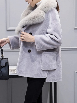 Fluffy Paneled Buttoned Pockets Fur and Shearling Coat_6