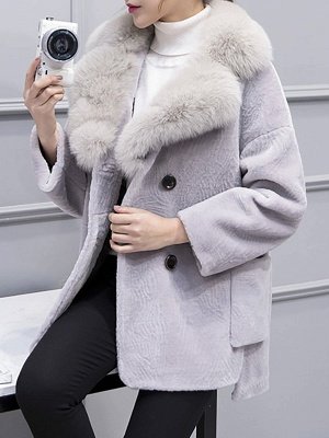 Fluffy Paneled Buttoned Pockets Fur and Shearling Coat_2