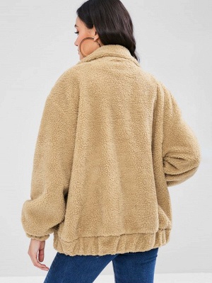 Camel Pockets Zipper Fur and Shearling Coat_3