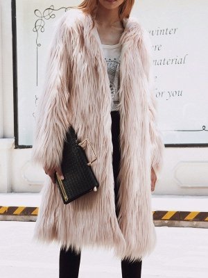 Hoodie Long Sleeve Fluffy Fur and Shearling Coat_3
