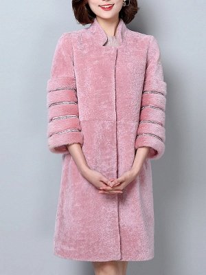 Long Sleeve Pockets Casual Solid Fur and Shearling Coat_2
