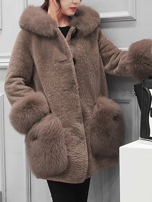 Buttoned Pockets Fluffy Paneled Fur and Shearling Coat_1