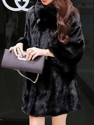 Long Sleeve Solid Shift Fluffy Fur and Shearling Coat_4