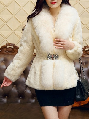 White Casual Shift Fluffy  Buttoned Fur and Shearling Coat_1