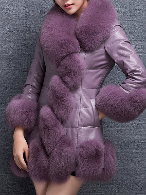 Fluffy Pockets Buttoned A-line Fur and Shearling Coat_3