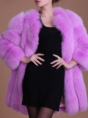 Long Sleeve Casual Solid Paneled Fur and Shearling Coat_4