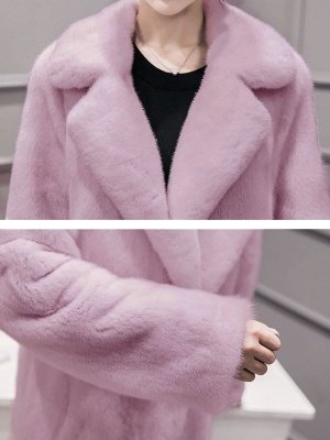 Shawl Collar Casual Long Sleeve Fur and Shearling Coat_8