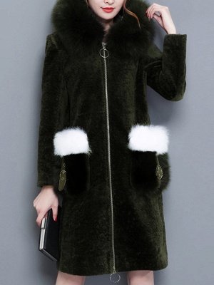 Shift Zipper Pockets Hoodie Fur and Shearling Coat_1