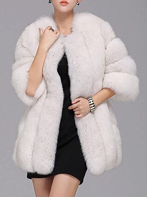 Long Sleeve Casual Solid Paneled Fur and Shearling Coat_12