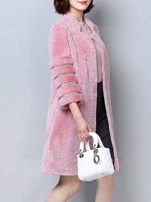 Long Sleeve Pockets Casual Solid Fur and Shearling Coat_4