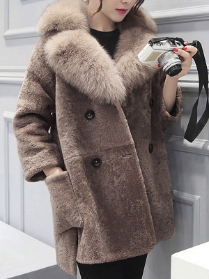 Fluffy Paneled Buttoned Pockets Fur and Shearling Coat_1