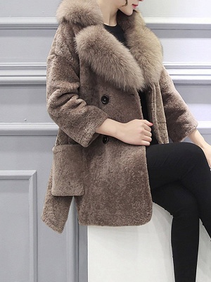 Fluffy Paneled Buttoned Pockets Fur and Shearling Coat_8