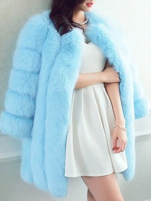 Long Sleeve Casual Solid Paneled Fur and Shearling Coat_11