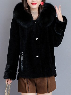 Pockets Buttoned Paneled Fur and Shearling Coat