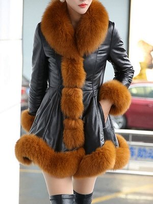 Fluffy Pockets Paneled A-line Fur and Shearling Coat_2
