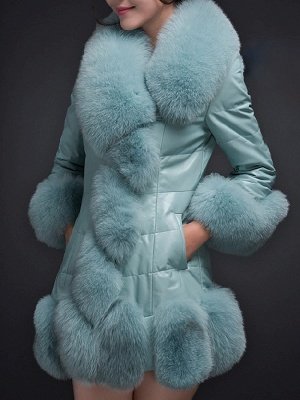 Fluffy Pockets Buttoned A-line Fur and Shearling Coat_1