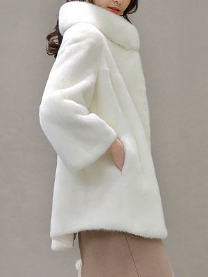Stand Collar Shift Casual Long Sleeve Solid Fur and Shearling Coat_4