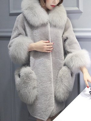 Buttoned Pockets Fluffy Paneled Fur and Shearling Coat_9