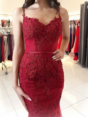 Robe de bal rouge délicate à bretelles spaghetti | Robe de bal sirène_4