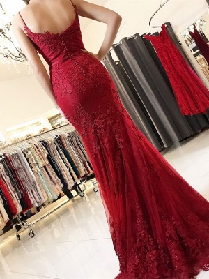 Delicado vestido de fiesta rojo con tirantes finos | Vestido de fiesta de sirena_3
