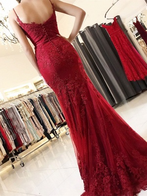 Robe de bal rouge délicate à bretelles spaghetti | Robe de bal sirène_3