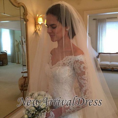 Sexy Off The Shoulder Beautiful Lace Long Sleeve Sheath V-neck Court-Train Wedding Dresses_1