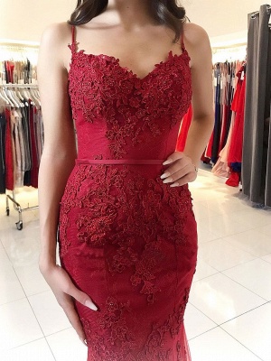 Delicate Red Spaghetti Strap Prom Dress | Mermaid Prom Dress_4