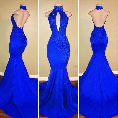 Red High Neck Lace Open Back Mermaid Prom Dresses  BA7768_3