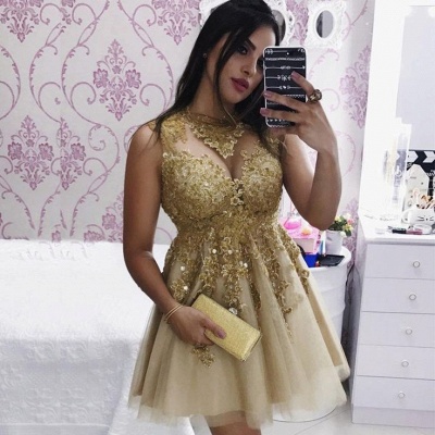 Delicate Gold Lace Beads Short Homecoming Dress | Sleeveless Cocktail Dress_3