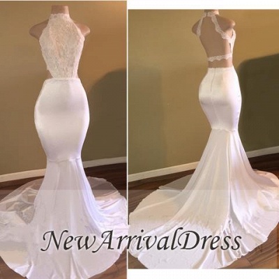 New Arrival High Neck Sleeveless Evening Gowns | White Mermaid Prom Dresses_1