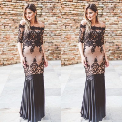 Delicate Lace Off-the-shoulder Mermaid Half Sleeve Prom Dress_3