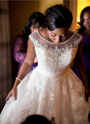 Nueva llegada vestido de novia de encaje de cristal una línea de vestidos de novia de tren_3