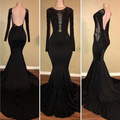 Sexy Black MermaidProm Dress Long Sleeve With Lace Appliques BA7880_3