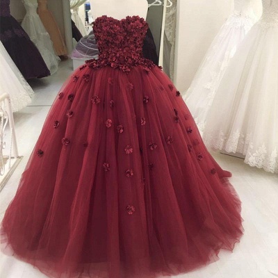 New Arrival Flowers Sleeveless Sweetheart Ball Gown Evening Gown_4