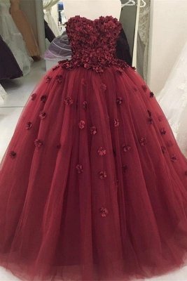 New Arrival Flowers Sleeveless Sweetheart Ball Gown Evening Gown_1