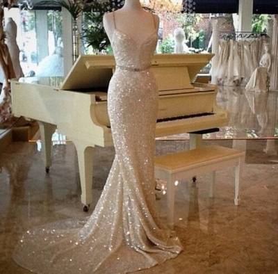 Sequined Sheath Spaghetti Strap Prom Dresses  | Sleeveless Prom Dresses_3