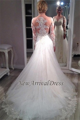 Sequins Glamorous Elegant Lace Appliques Tulle Long Sleeve Wedding Dress_1