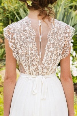 Sleeveless V-neck Lace Wedding Dresses Cheap | Chiffon Backless Simple Bridal Gowns_5