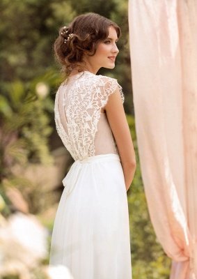 Sleeveless V-neck Lace Wedding Dresses Cheap | Chiffon Backless Simple Bridal Gowns_3