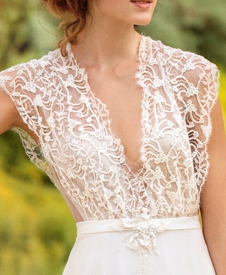 Sleeveless V-neck Lace Wedding Dresses Cheap | Chiffon Backless Simple Bridal Gowns_4